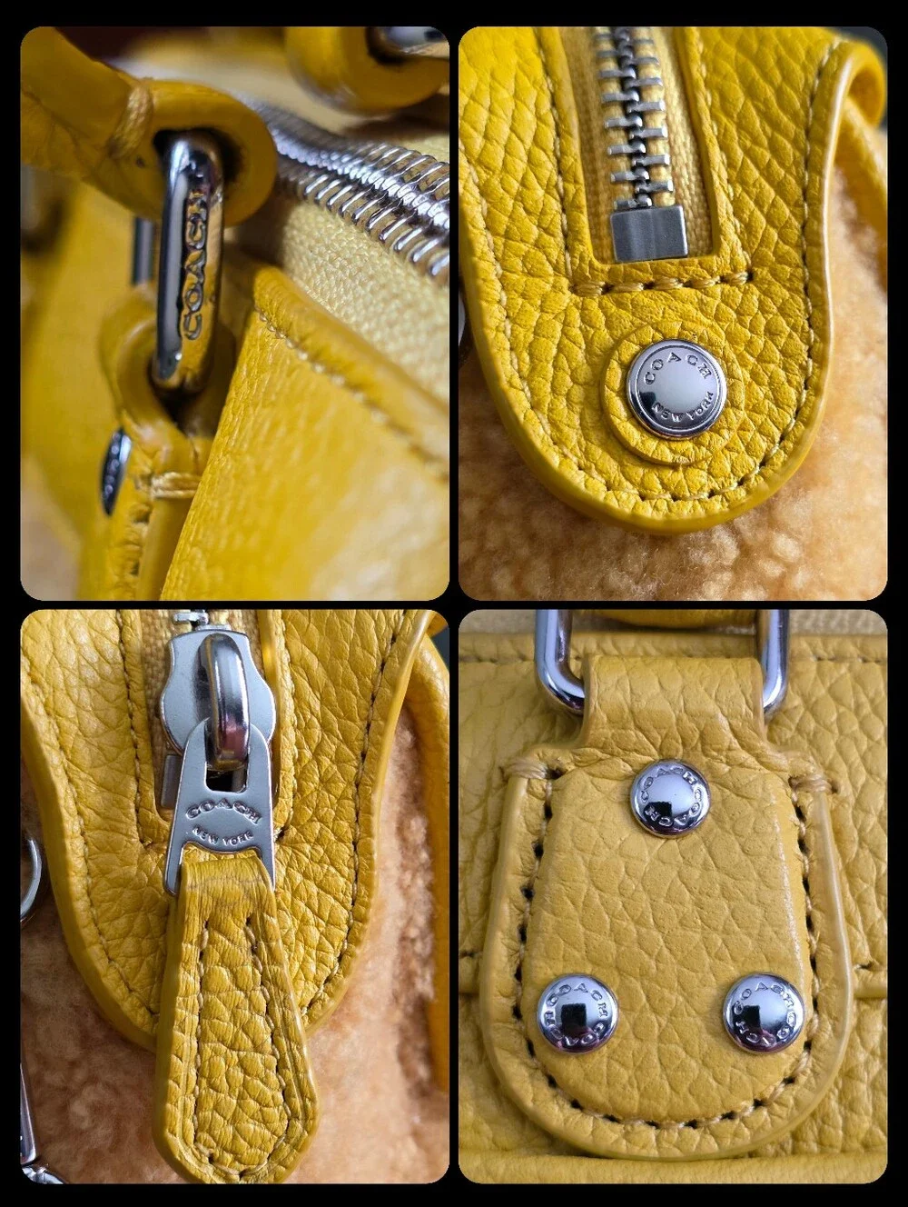 Coach Rhyder 18 36478 Banana Yellow Pebbled Leather Shearling Satchel Bag